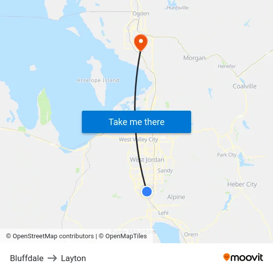 Bluffdale to Layton map