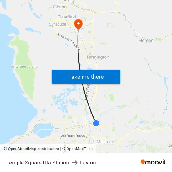 Temple Square Uta Station to Layton map