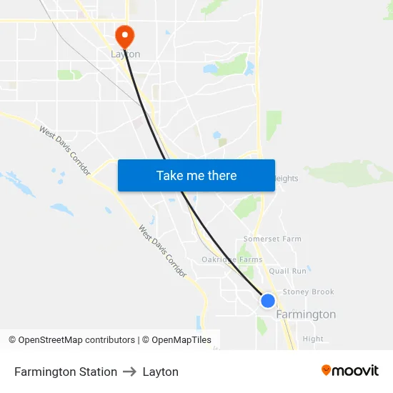 Farmington Station to Layton map