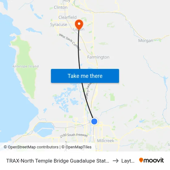 TRAX-North Temple Bridge Guadalupe Station to Layton map