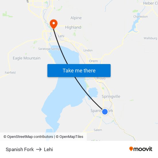 Spanish Fork to Lehi map