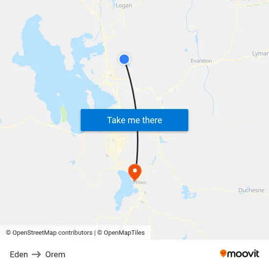 Eden to Orem map