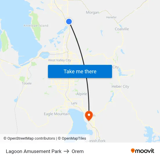 Lagoon Amusement Park to Orem map