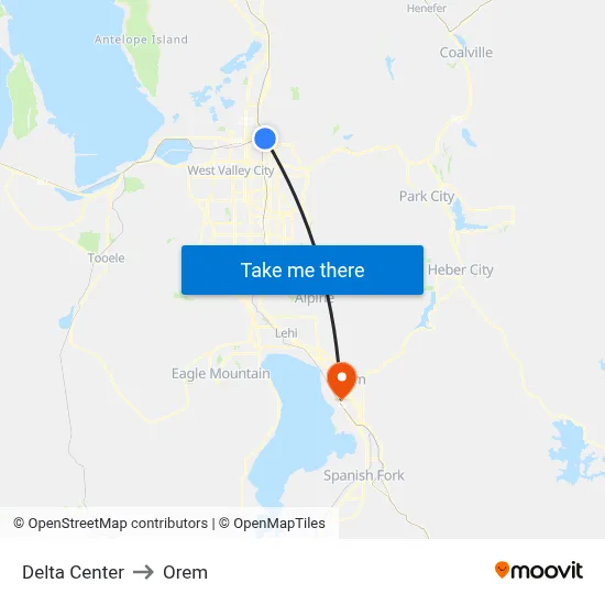 Delta Center to Orem map