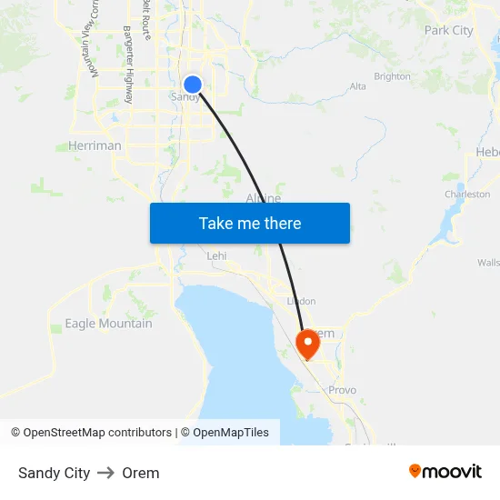 Sandy City to Orem map