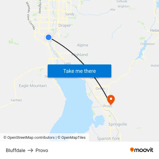 Bluffdale to Provo map
