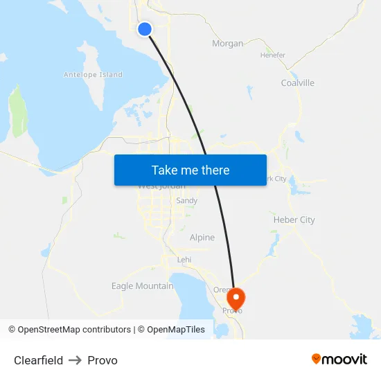 Clearfield to Provo map