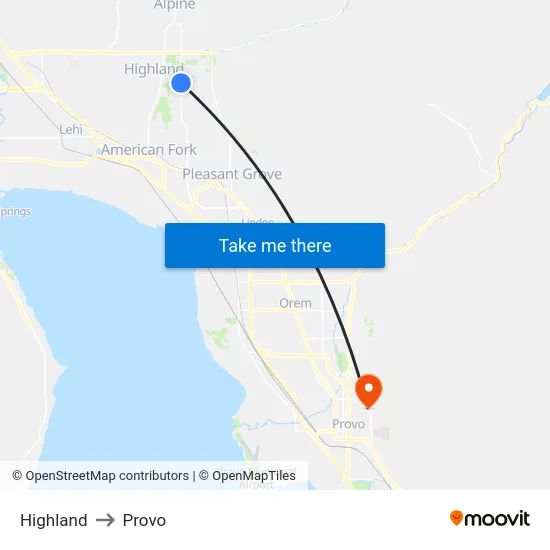 Highland to Provo map