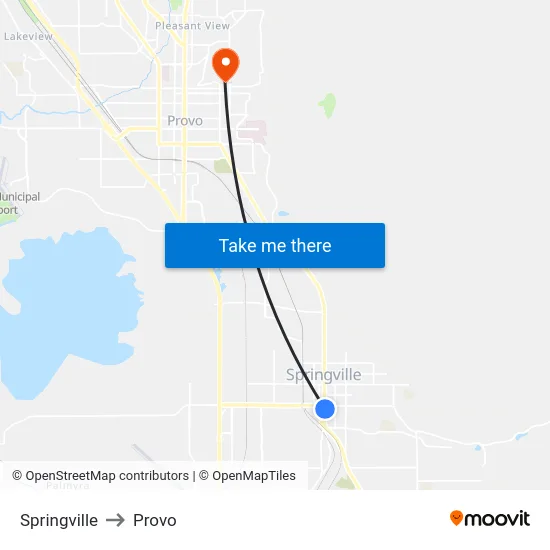 Springville to Provo map