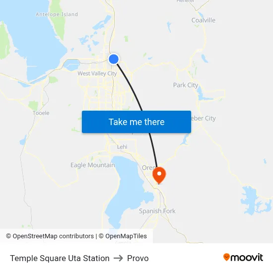 Temple Square Uta Station to Provo map