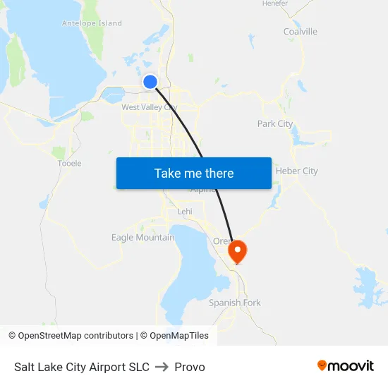 Salt Lake City Airport SLC to Provo map