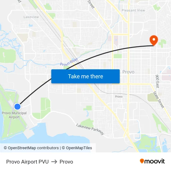Provo Airport PVU to Provo map