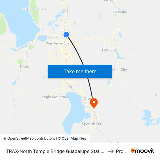 TRAX-North Temple Bridge Guadalupe Station to Provo map