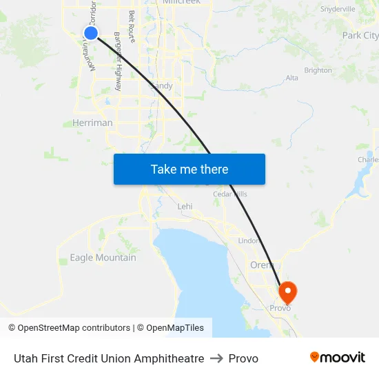 Utah First Credit Union Amphitheatre to Provo map