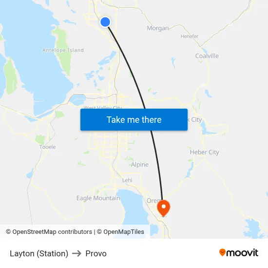 Layton (Station) to Provo map