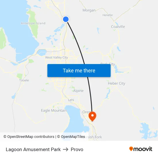Lagoon Amusement Park to Provo map