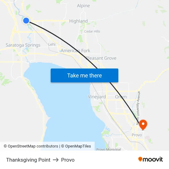 Thanksgiving Point to Provo map