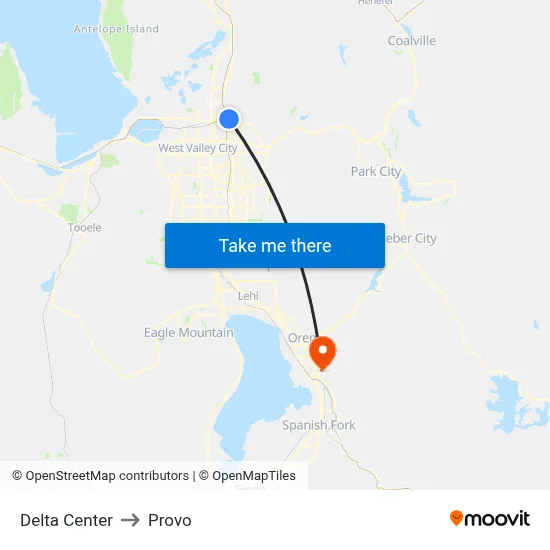 Delta Center to Provo map