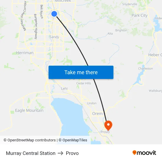 Murray Central Station to Provo map