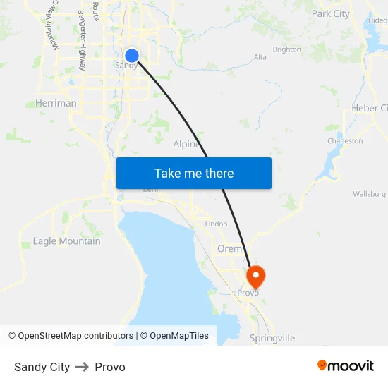 Sandy City to Provo map