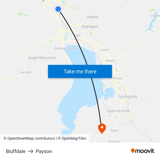 Bluffdale to Payson map