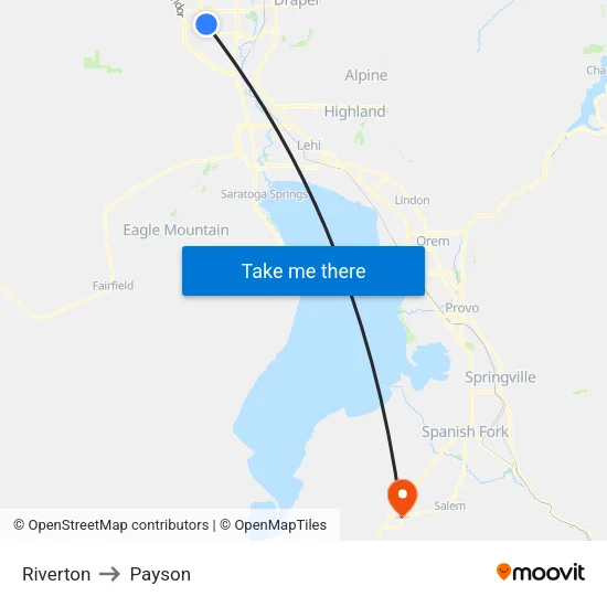 Riverton to Payson map