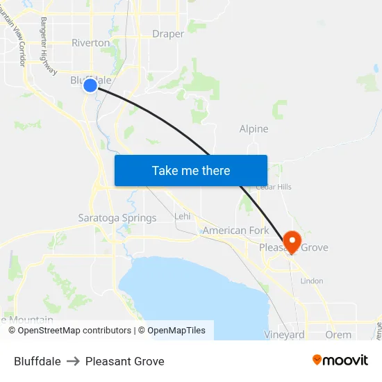 Bluffdale to Pleasant Grove map