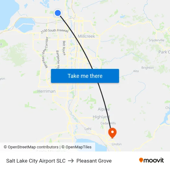 Salt Lake City Airport SLC to Pleasant Grove map