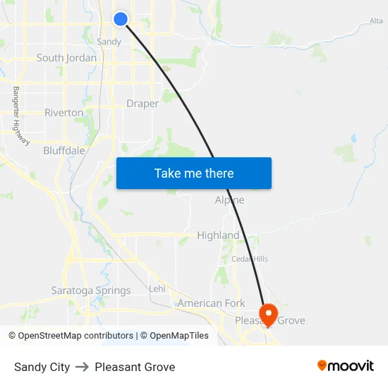 Sandy City to Pleasant Grove map