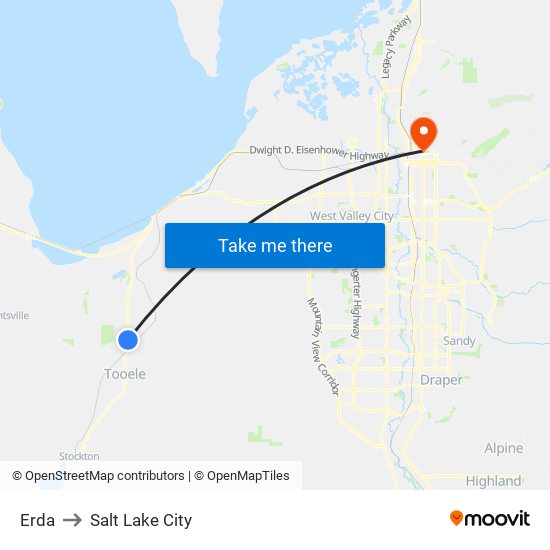 Erda to Salt Lake City map
