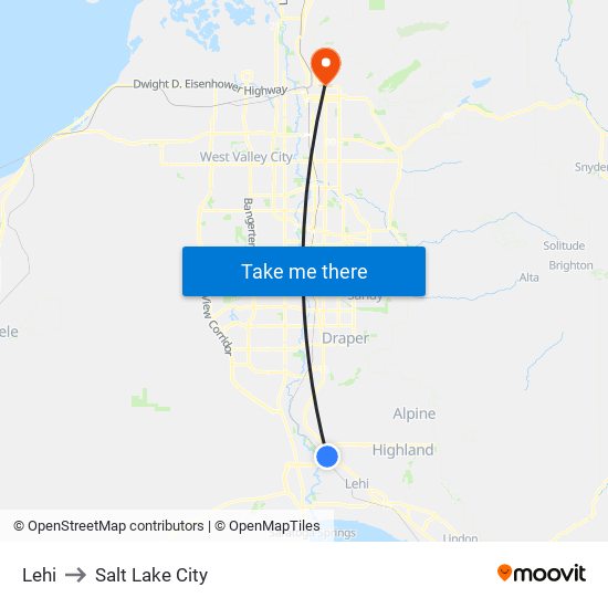 Lehi to Salt Lake City map