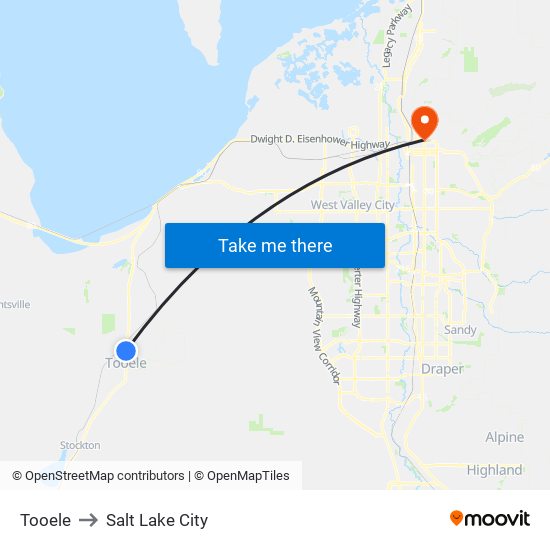 Tooele to Salt Lake City map