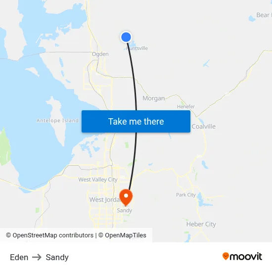 Eden to Sandy map
