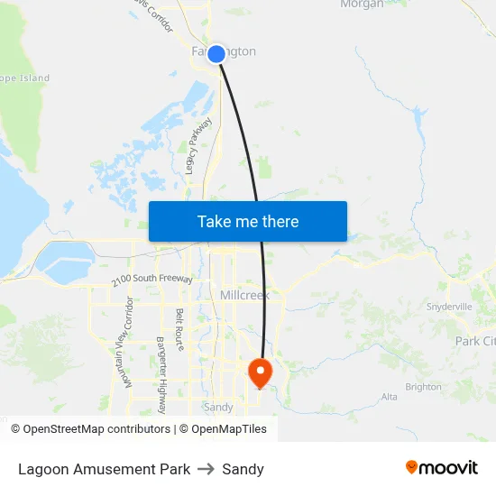 Lagoon Amusement Park to Sandy map