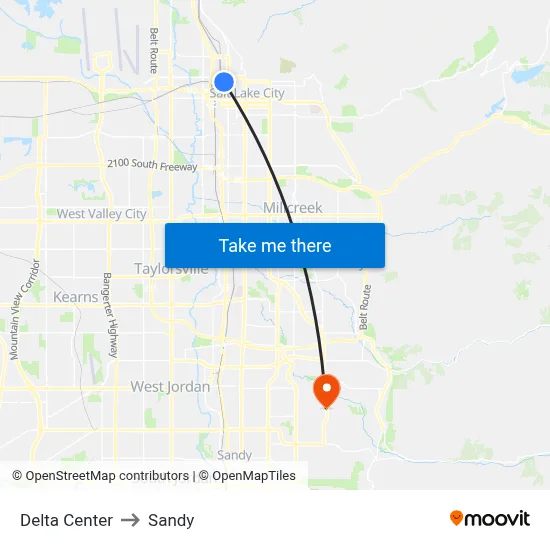 Delta Center to Sandy map