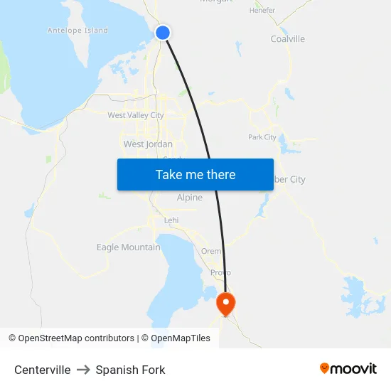 Centerville to Spanish Fork map