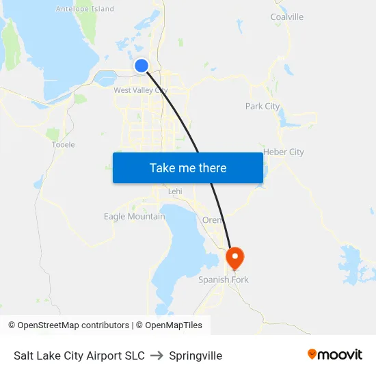 Salt Lake City Airport SLC to Springville map