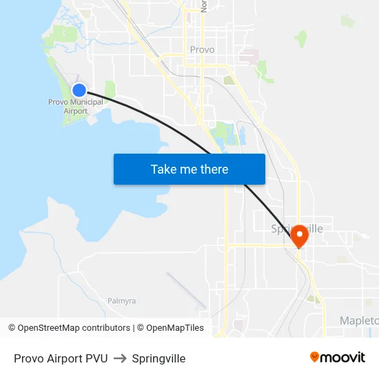 Provo Airport PVU to Springville map