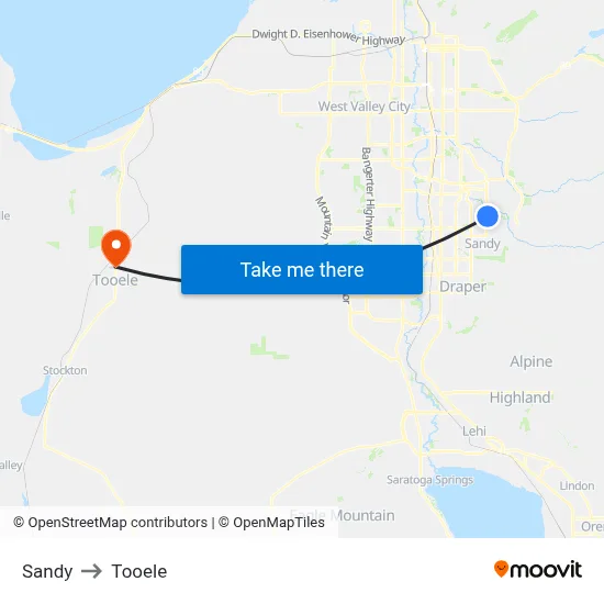 Sandy to Tooele map