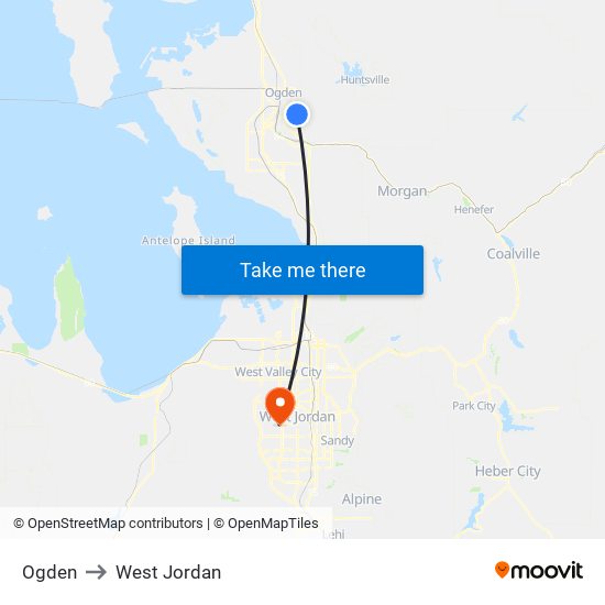 Ogden to West Jordan map