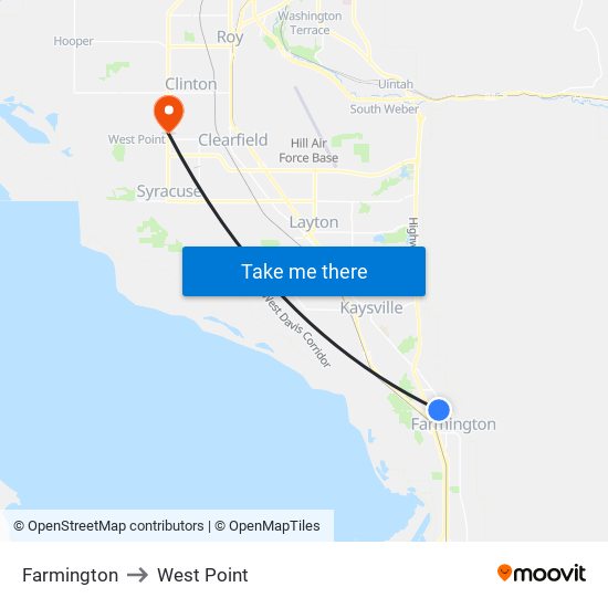 Farmington to West Point map