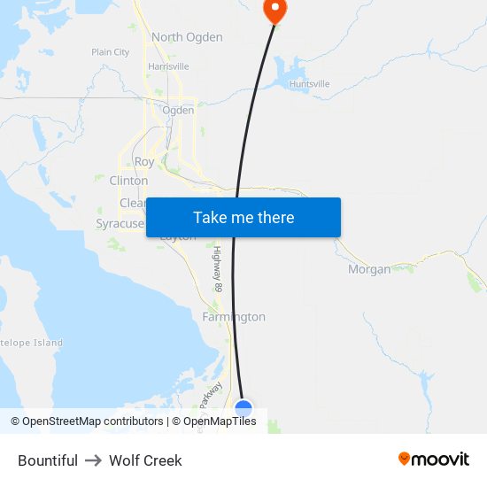 Bountiful to Wolf Creek map