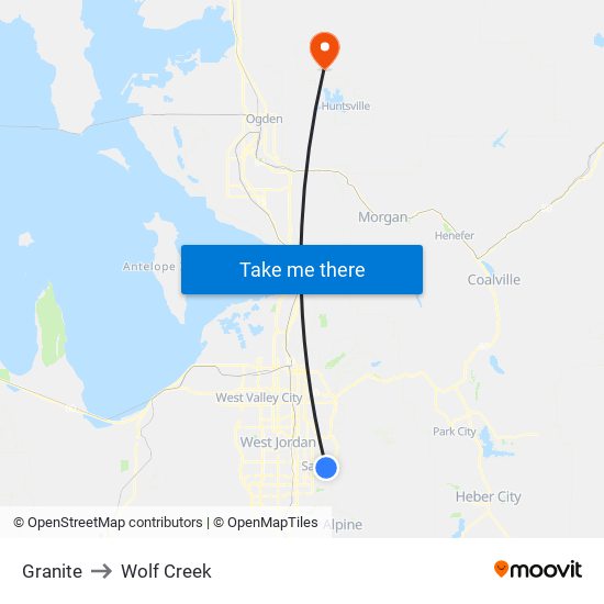 Granite to Wolf Creek map