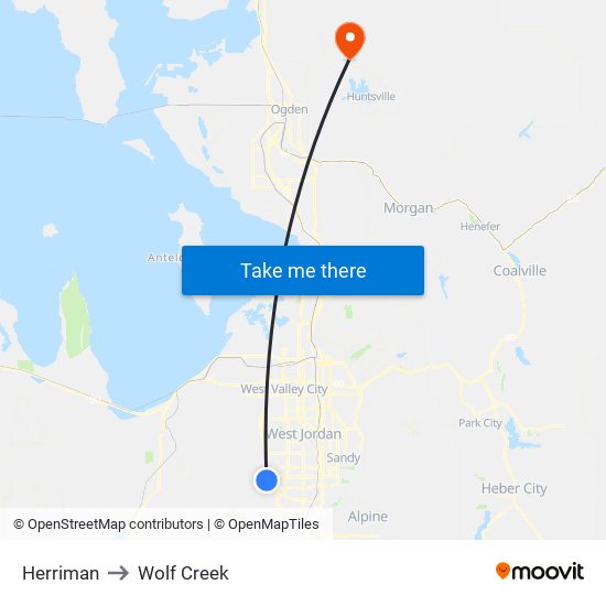 Herriman to Wolf Creek map