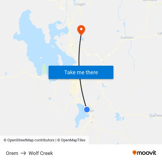 Orem to Wolf Creek map