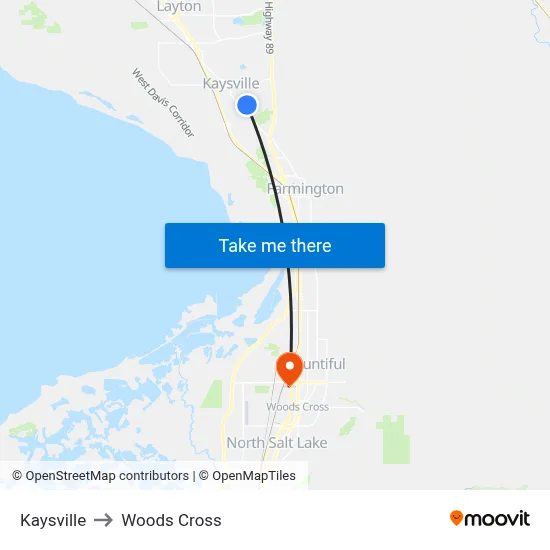 Kaysville to Woods Cross map