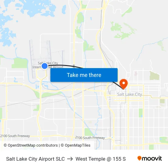 Salt Lake City Airport SLC to West Temple @ 155 S map