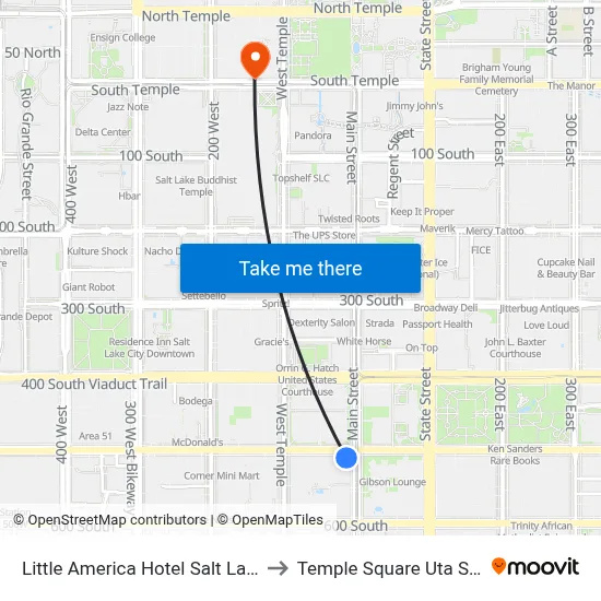 Little America Hotel Salt Lake City to Temple Square Uta Station map