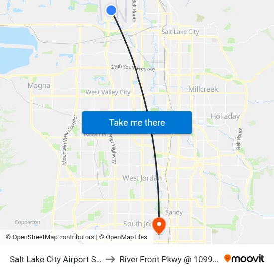 Salt Lake City Airport SLC to River Front Pkwy @ 10995 S map