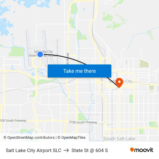 Salt Lake City Airport SLC to State St @ 604 S map